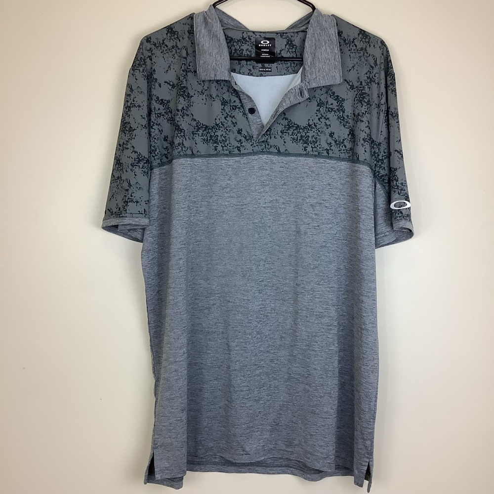 Oakley Performance Polo Men’s XL Gray Regular Fit Short Sleeve Camo Accents